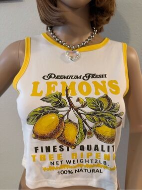 White Tank Top with Yellow Lemon Graphic